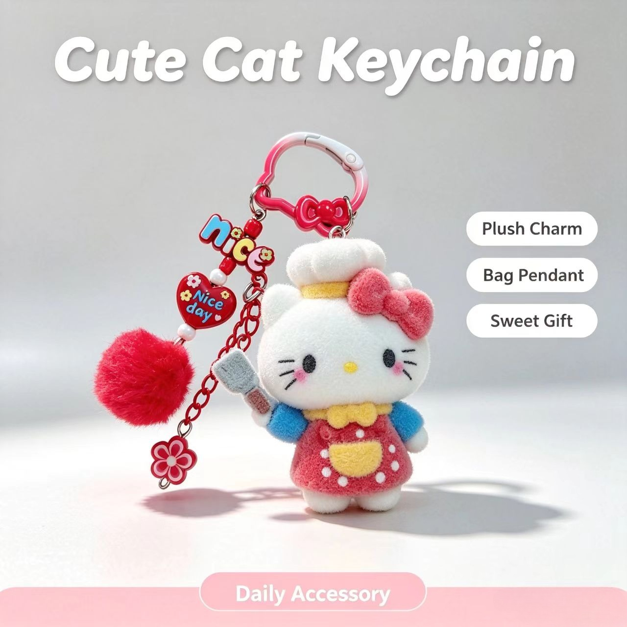 Women Accessories Pack - Porte-clés chat floqué tendance, figurine de
