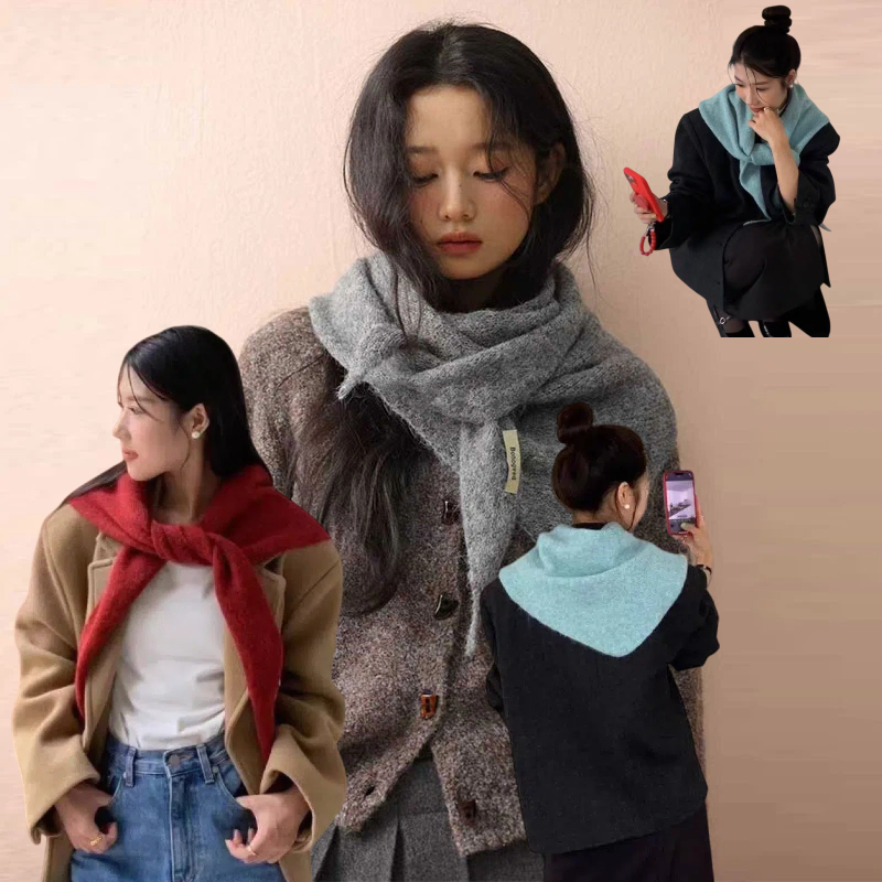Women'S Korean Accessories - Châle Triangle tricoté en laine coréenne,
